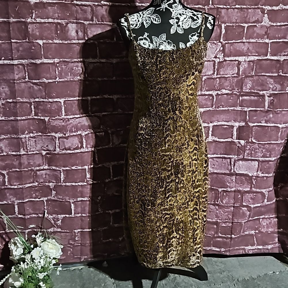 Planet Gold Shimmery Animal Print Slip Dress. Size Lg